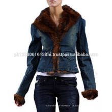 Moda feminina e feminina usam jaqueta jeans com pele para o inverno quente feito sob medida